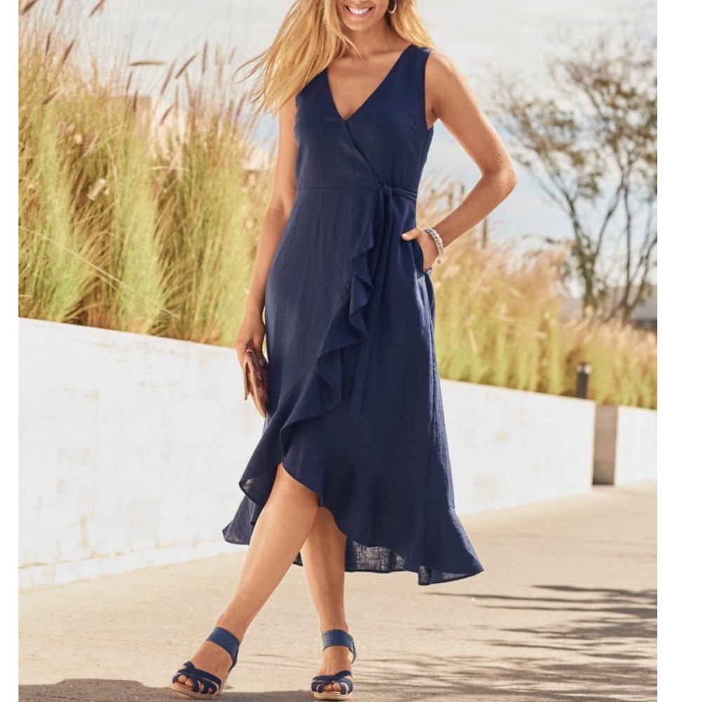 Tommy Bahama Deep Blue Linen Midi Dress